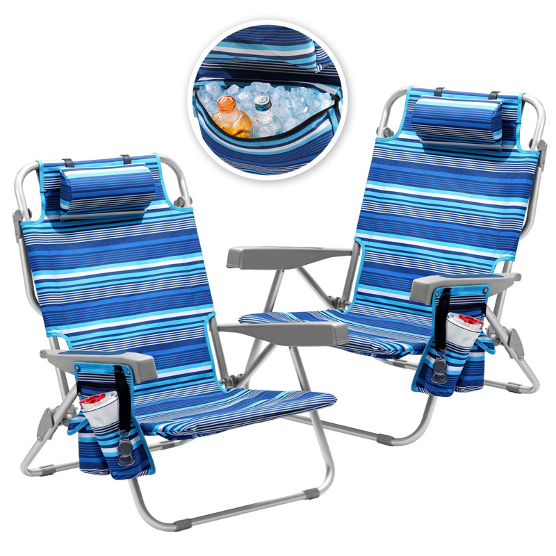 Chaise de plage en aluminium, Rayures bleues, 2