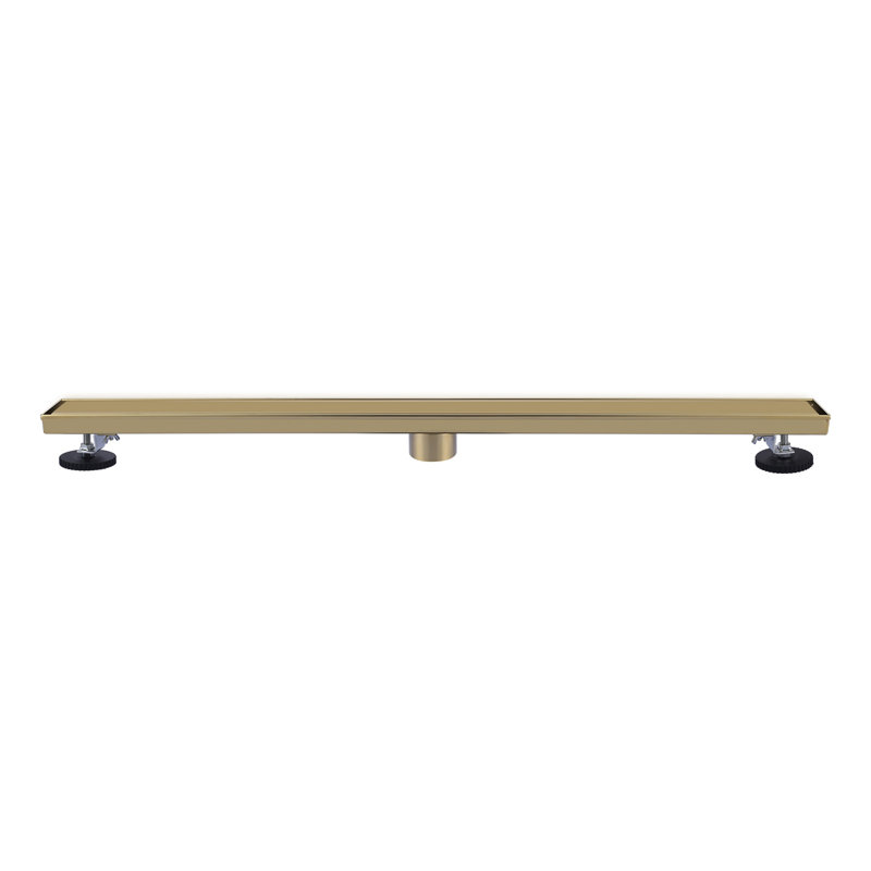 Stainless Steel  Linear Tile-In Shower Drain With Hair Strainer, Removable Cover And Lifting Hook, Gold