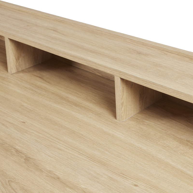 Blonde Wood and White Metal Writing Desk with Storage