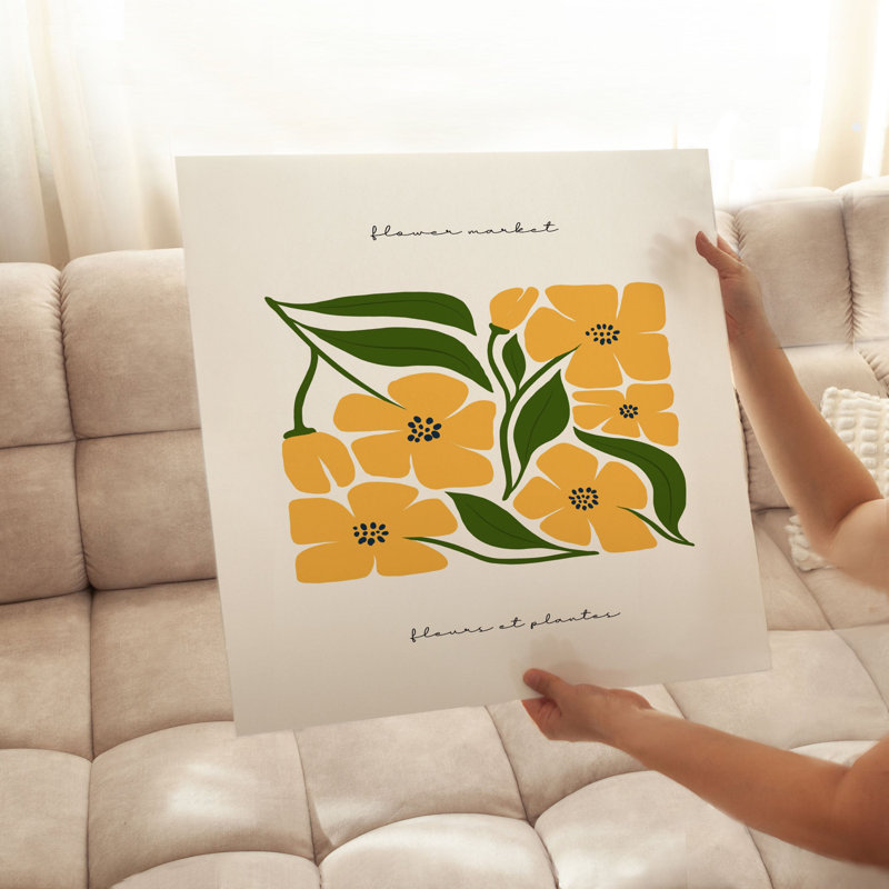 Impression florale florale jaune moderne sans cadre, H 18 po x l 18 po
