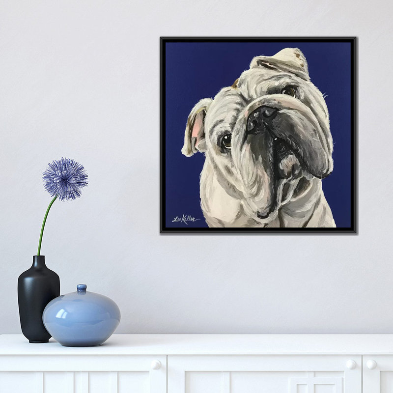 « english bouledogue on blue » par hippie hound studios, impression sur toile tendue, H 18 po x l 18 po x P 1,5 po