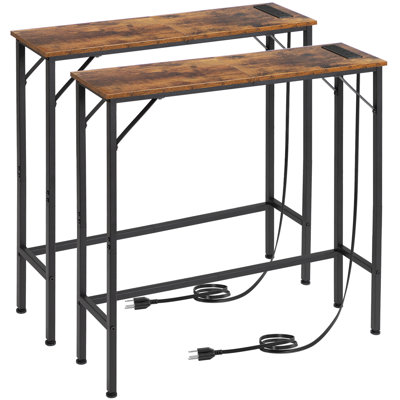 Console étroite avec prise, tables de canapé, table de canapé derrière, longues tables d'entrée avec station de charge, pour le salon, ensemble de 2