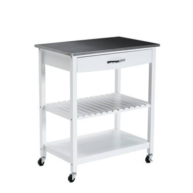 34 Inch Rubberwood Kitchen Cart, 2 Open Shelves, Knife Holder, Cutting