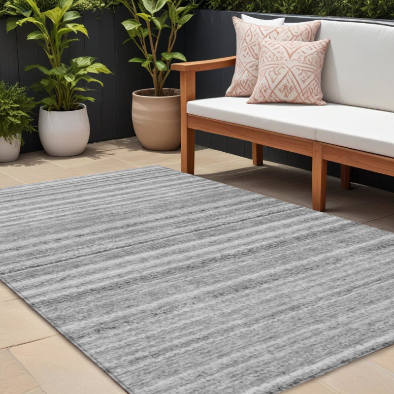 Tapis intérieur lavable rayé argenté 10 pi x 14 pi