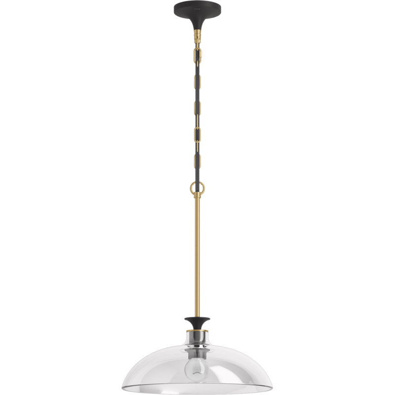 Tone 1 Light Pendant Lighting Fixture for Kitchen Island, 6' Adjustable Cord Length, Black, Brass Trim