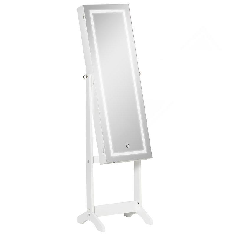 Floor Standing Jewelry Cabinet With LED Light, Lockable Jewelry Organizer With Full-Length Mirror, And 4 Adjustable Angles