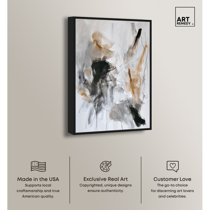 Stygian Flow 3 Canvas Black Paint Abstract by Art Remedy, 16" H x 11" W, Black Framed