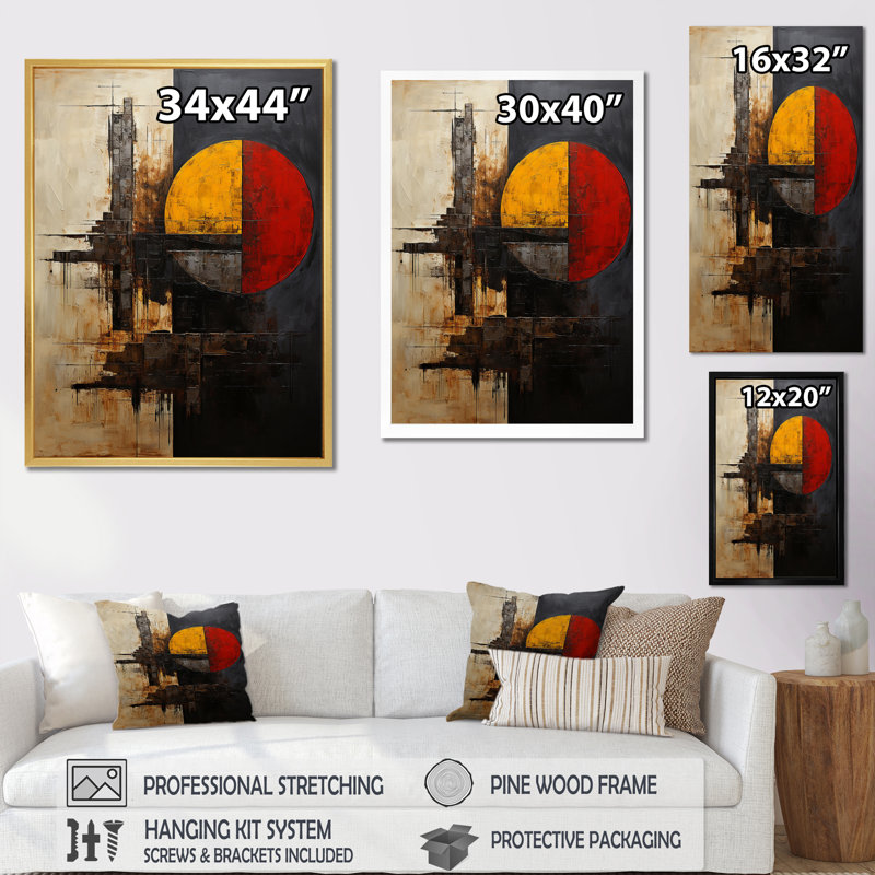 Belge avec impression géométrique sur toile, H 20 po x l 12 po, Cadre simple blanc