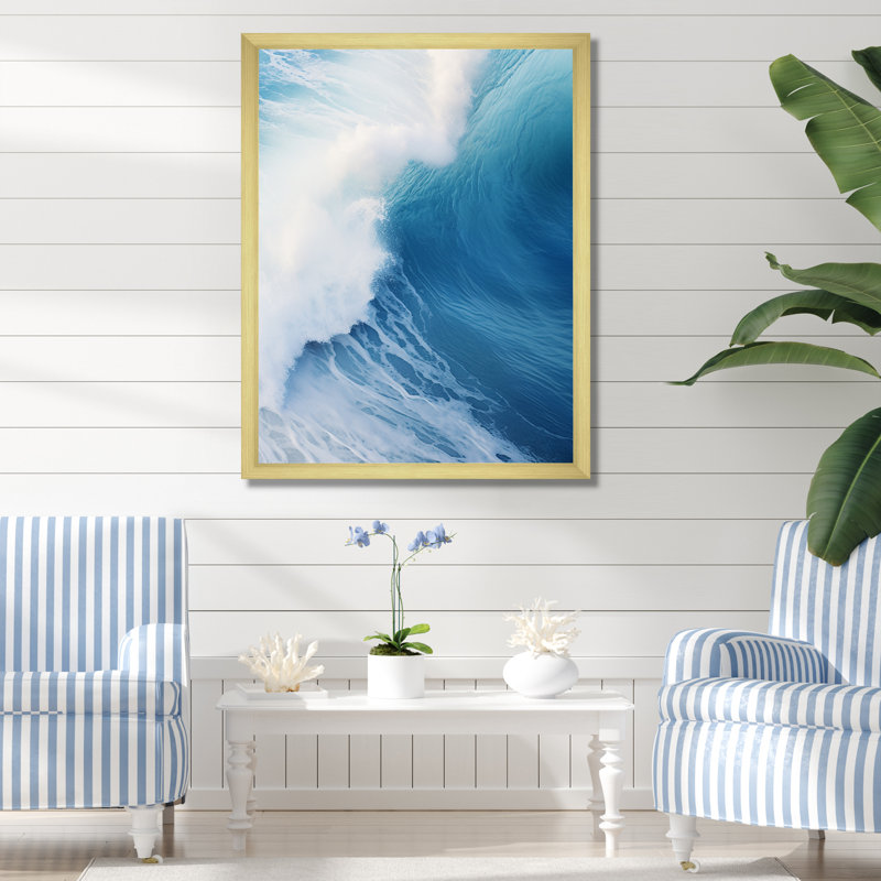 «Blue Wave Blue Wonder I» sur toile, H 32 po x l 24 po x P 1 po, Encadrement doré