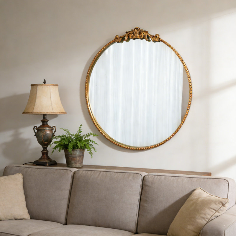 24" Round Ornate Gold Wall Mirror - Vintage European Style Decorative Mirror