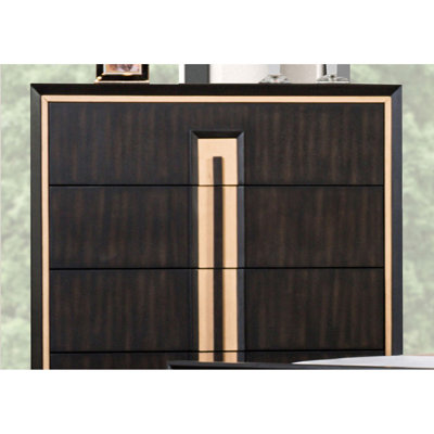 Contemporary Style 5-Drawer Chest with Gold Accent, Felt-Lined Top Drawer, and Espresso Finish for Elegant Bedroom Storage