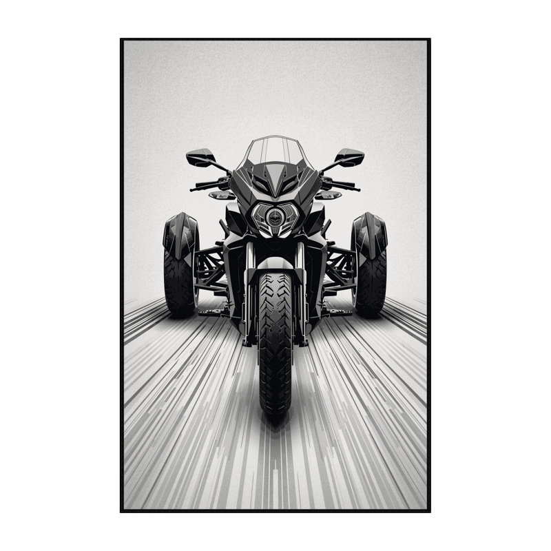 Machine Washable Vehicles And Transportation Trike Motorcycle Modern & Contemporary Geometric Rug in Beige – Black Binding