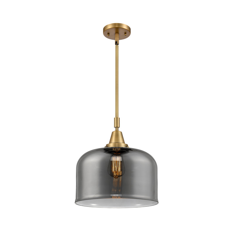 Luminaire suspendu 1 lumière à une cloche, Plaqué couleur fumée, H 47,12 po x l 12 po x P 12 po, Laiton brossé
