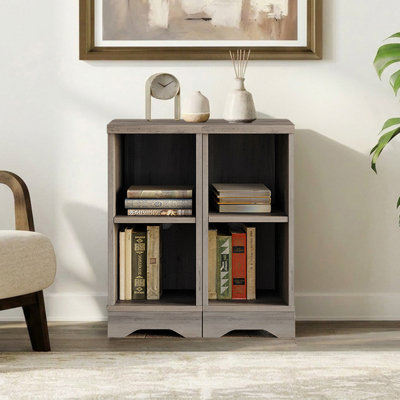 2 Pack Of Small End Table For Living Room,23.6" Wood Sofa Side Table With 4 Open Storage Space&Adjustable Shelf For Bedroon, Hallyway,Stone Gray