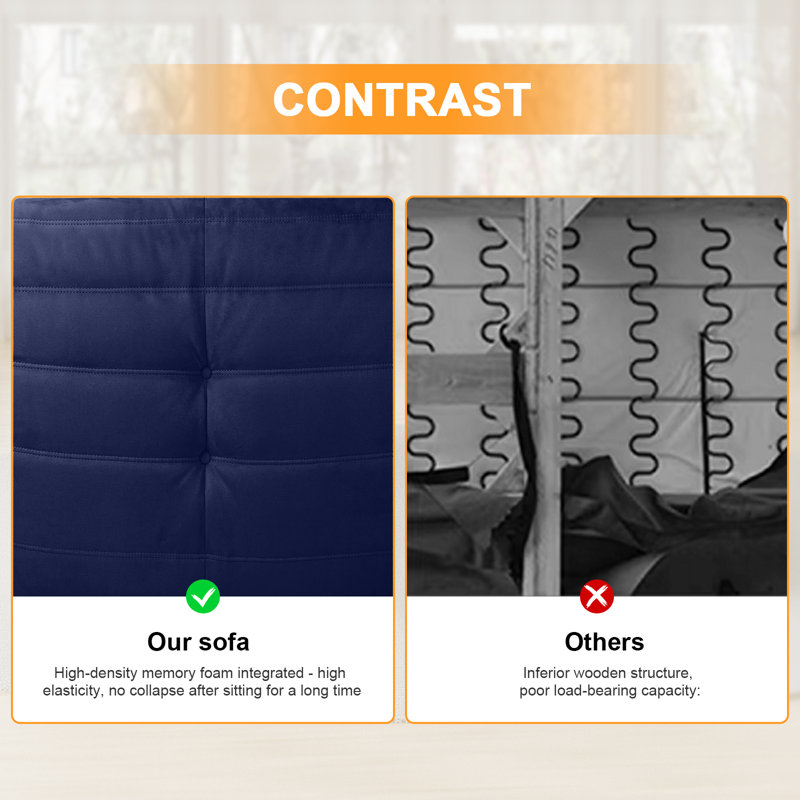 Armless 3-Seat Togo Three Seater Large Bean Bag Sofa, Blue Microfiber/Microsuede, 30" H x 69" W x 40" D