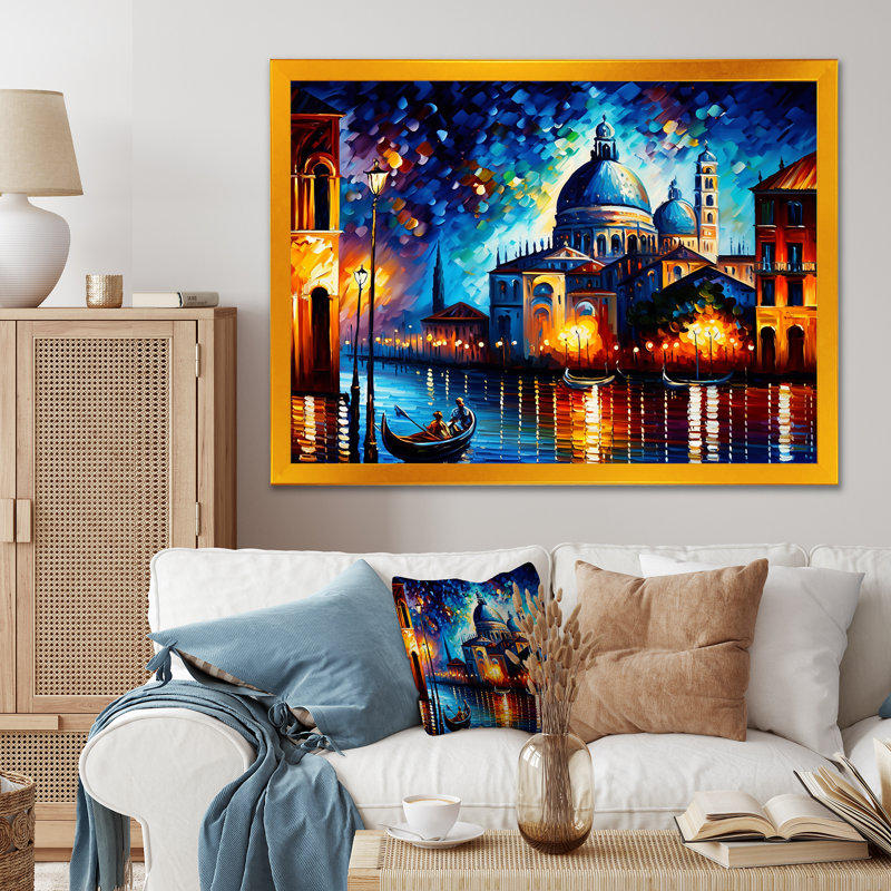 Art coloré sur toile City of Venice, H 34 po x l 44 po x P 1,5 po, Cadre doré