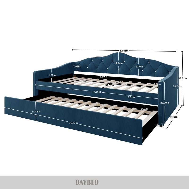 Caitronia Upholstered Daybed, Navy Blue