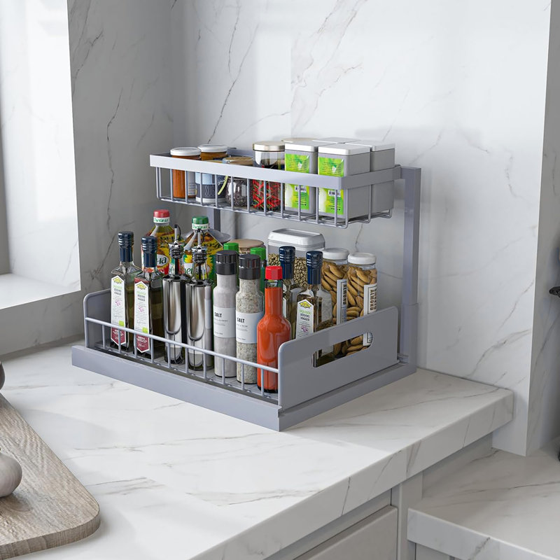 1 Pack 2 Tier Pull Out Under Sink Organizer, Gray