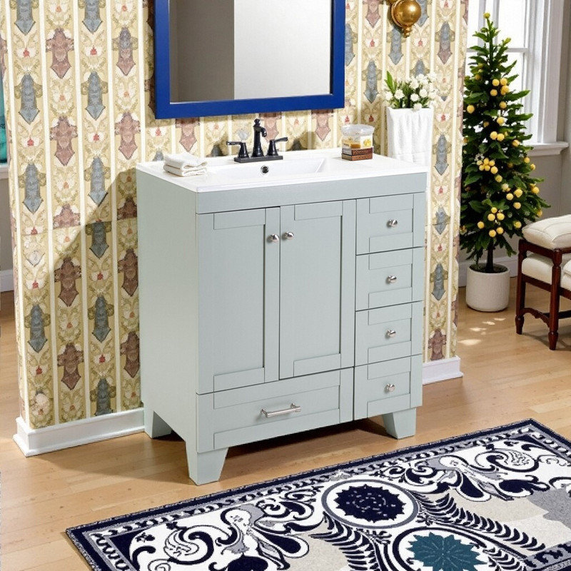 Meuble-lavabo 30 po avec lavabo en céramique, Vert / Argent