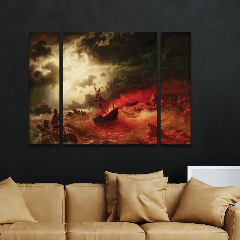 Ensemble de 3 panneaux muraux - Marcus Jules «Storms at Sea», art mural sur toile pour le salon, la chambre à coucher ou le bureau 