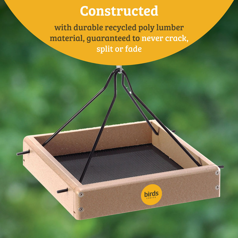 Beige Recycled Plastic Hanging Platform Bird Feeder with Metal Rods