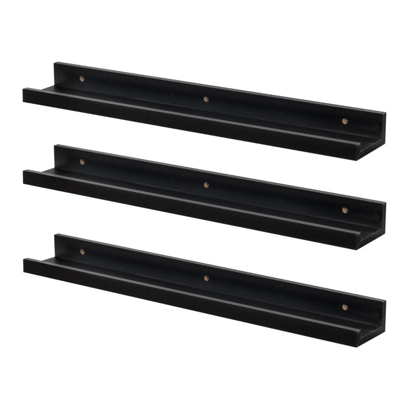 Harbour Housewares Floating Picture Ledge Wall Shelves, Black, 14 cm H x 65 cm W x 8 cm D