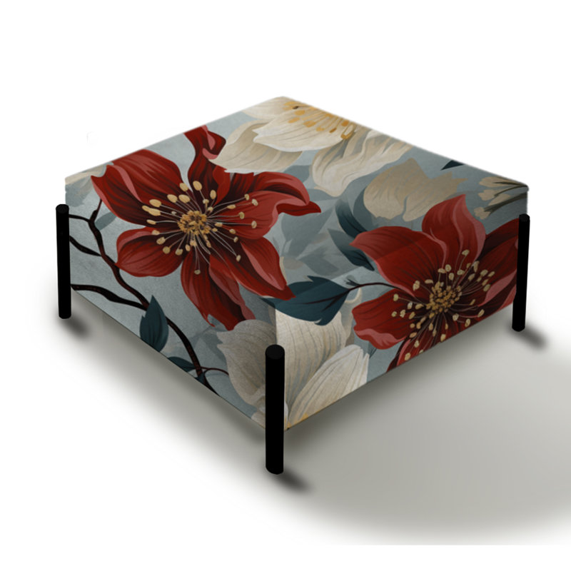Motif floral rouge et blanc orchidées - grand repose-pieds carré floral