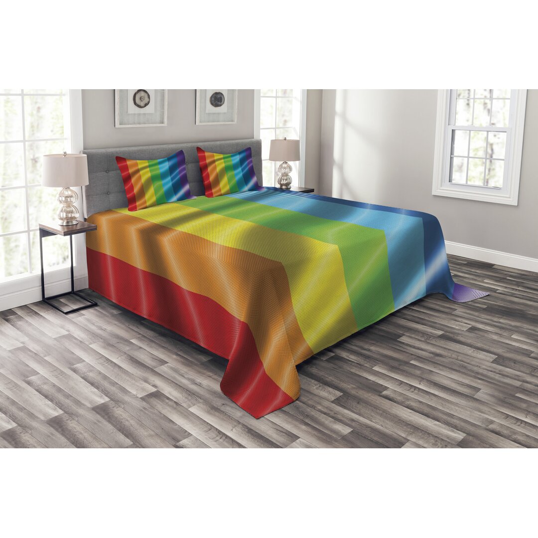 Gestepptes Bettdecken-Set, Stolz-Flagge inspiriertes Design, Regenbogen, Mehrfarbig