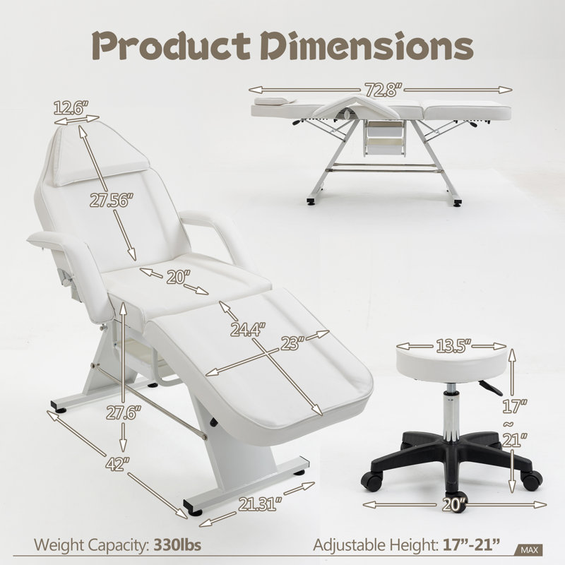 73" Professional Massage Table Lash Bed Beauty Spa Facial Salon Tattoo Adjustable Massage Bed Recliner With Hydraulic Stool