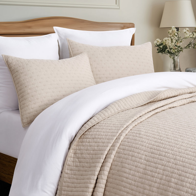 Cross Stitch Cotton Quilt set, Flax Beige, Queen