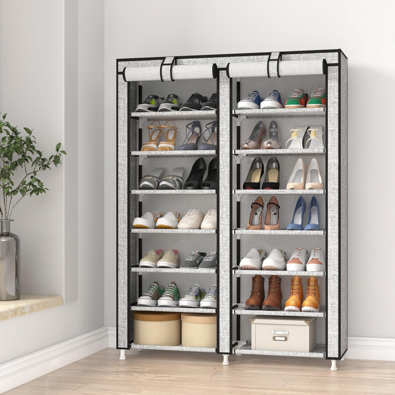 Range-chaussures à 7 niveaux avec housse anti-poussière, Gris cendre