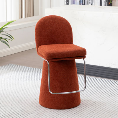 Everly Modern Orange 360° Swivel Upholstered Bar Stool with Pedestal Base, Chrome Footrest