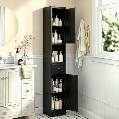 Grande armoire de salle de bain autoportante étroite 71 pouces à 5 niveaux avec tablette réglable en métal