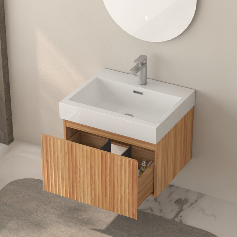 24" Bathroom Vanity With Sink, Modern Minimalist Wall Mounted Floating Bathroom Cabinet With Integrated Basin