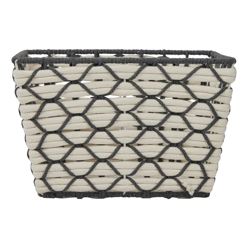  Small Cotton Rope Woven Tote In White, 7.8" H x 9.8" W x 11.8" D