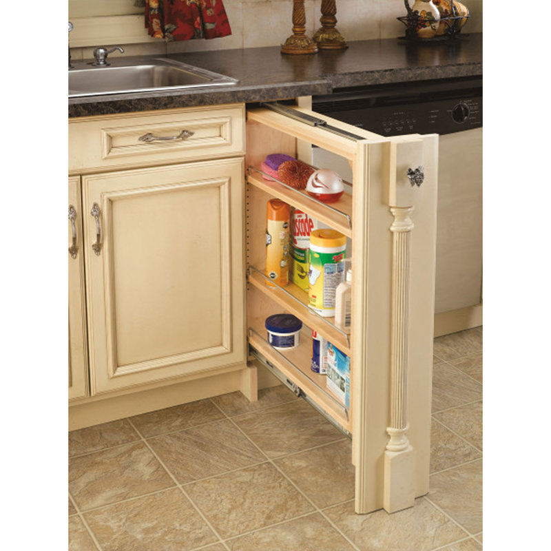 Rev-A-Shelf Wood Base Filler Pullout Spice Rack Organizer for New Kitchen Cabinets , 6" W