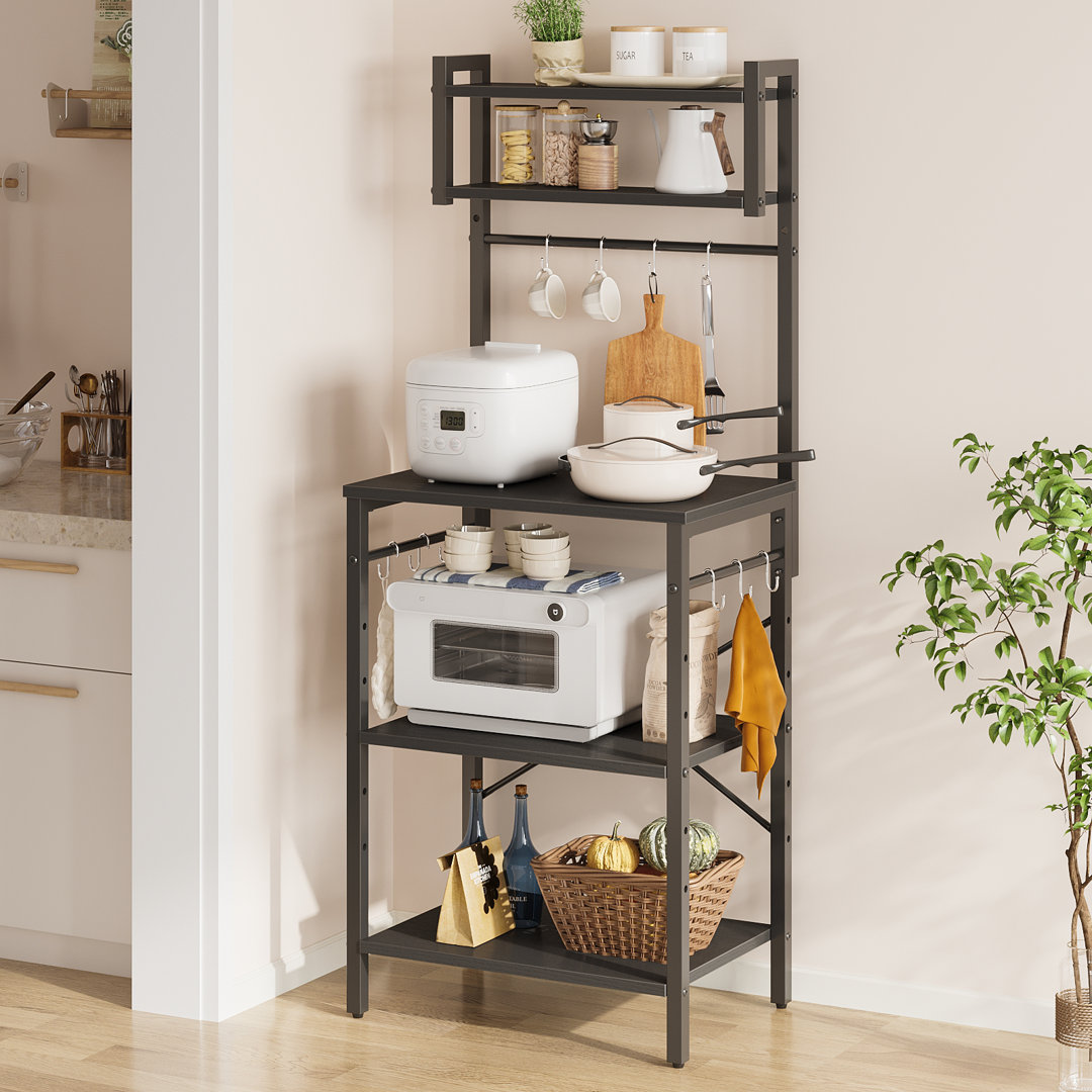 57.6 CM Large Kitchen Rack with Adjustable Height Adjustable Shelf, Microwave Rack with S-Shaped Hooks