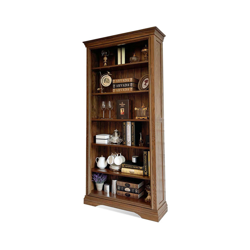Bibliothèque simple de style européen tout en bois massif du sol au plafond