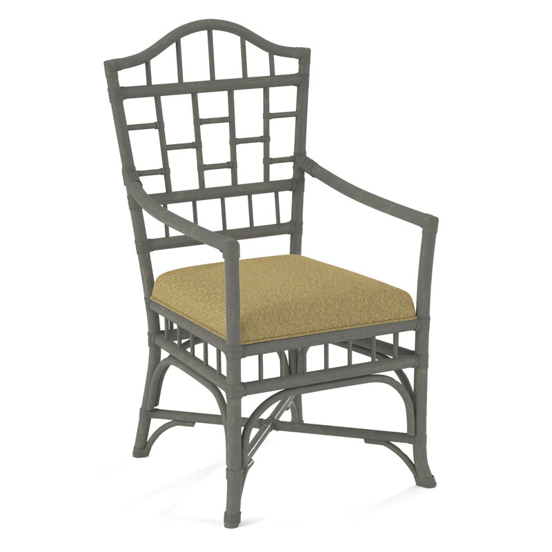 Chippendale Upholstered Arm Chair, Greystone, White Performance Fabric; 0851-94