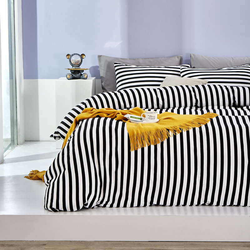 Comforter Set Geometric Bedding Set 3 Pieces Strips Grid Comforter Set, Queen Comforter + 2 Standard Pillowcases