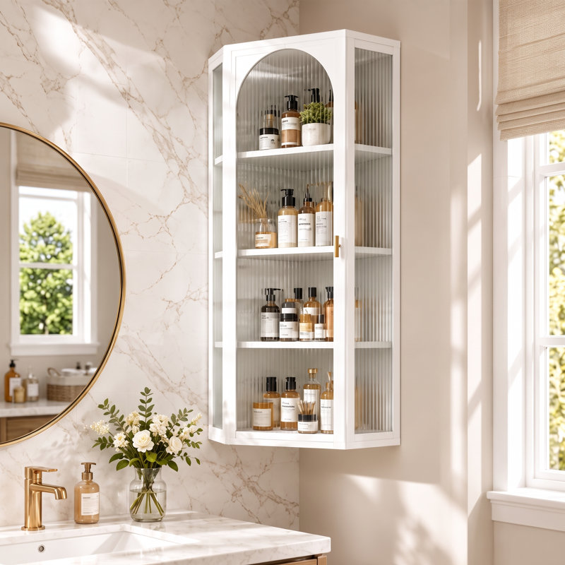 Glass；Steal Single Storage Cabinet, Blanc