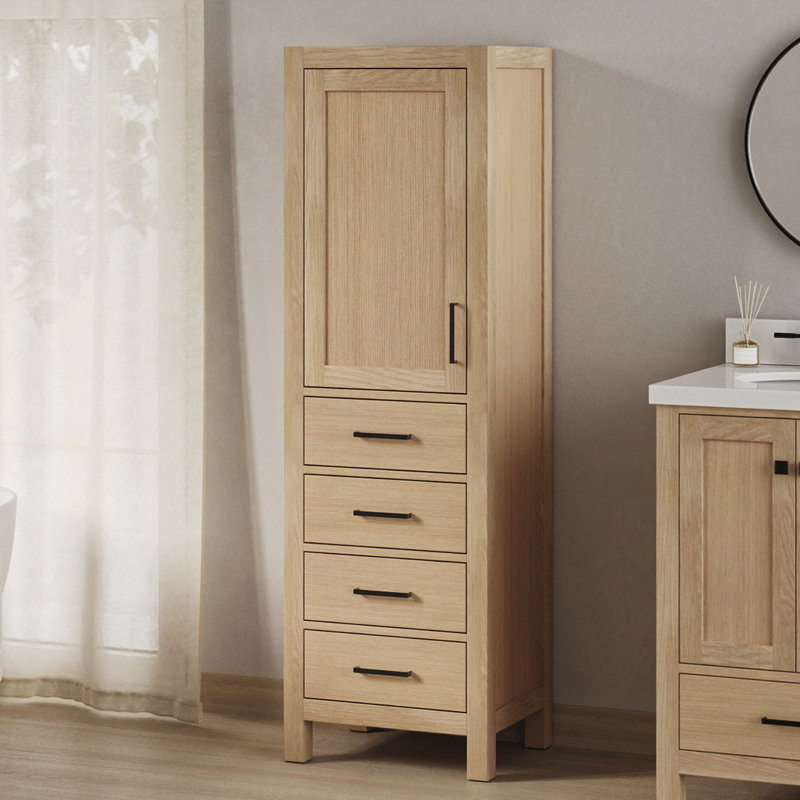 Armoire à linge en bois massif Amariani, Chêne