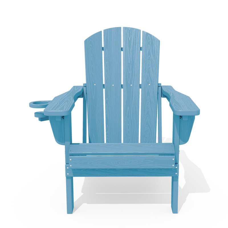 HDPE Outdoor Foldable Adjustable Back Adirondack Chair with Cup Holder, Light Blue