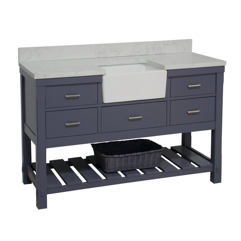 Hitton 60'' Single Bathroom Vanity with Top, Marine Gray, Engineered Carrara