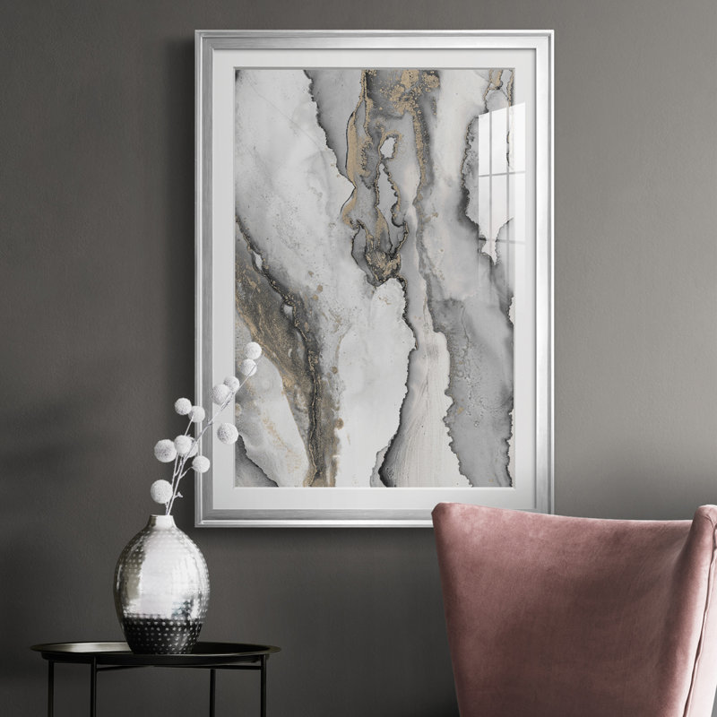 «Abstract Ink Fantasy III» - reproduction de cadre photo, Cadre argenté, H 24,5 po x l 18,5 po x P 1 po
