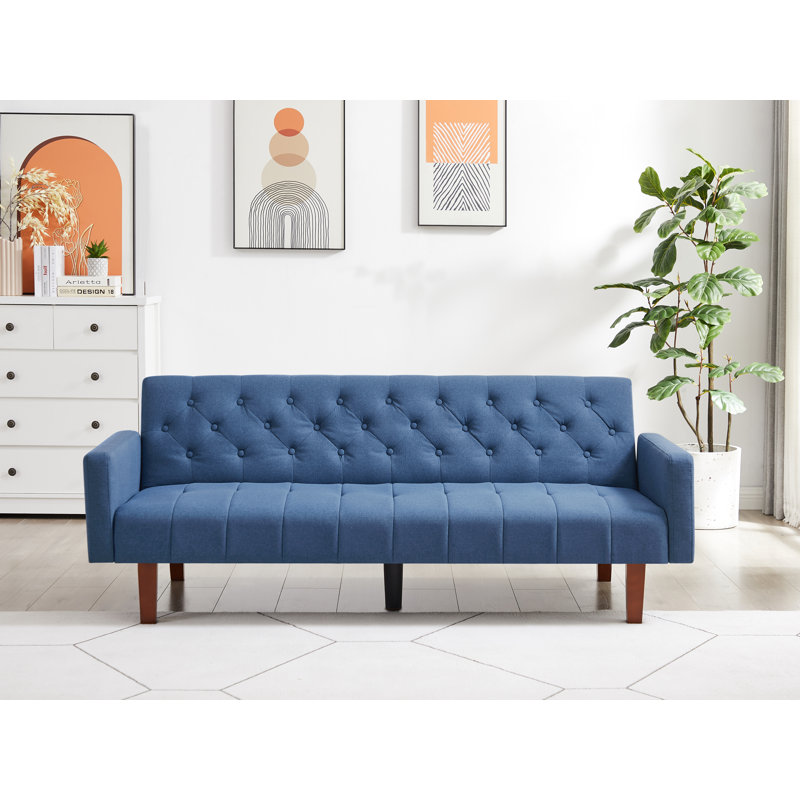 Travell 74.41'' Sleeper, Blue Linen Blend