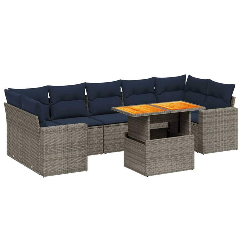  Ensemble de canapé de patio 8 pièces avec coussins en rotin de polyester gris, Gris, Marine