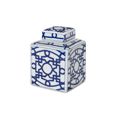Imperial Ceramic Geometric Square Jar, Indigo, Small