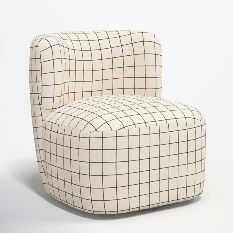 Mariza Upholstered Swivel Slipper Chair, Line Tattersall Green