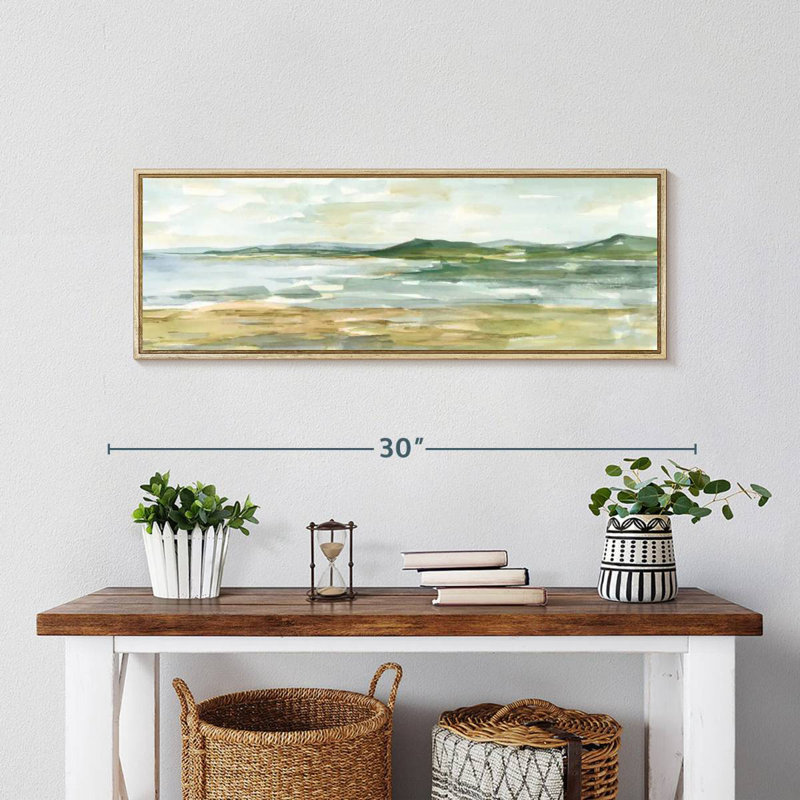 Paysage marin panoramique I, Cadre flottant en bois naturel, 28 po x 10 po